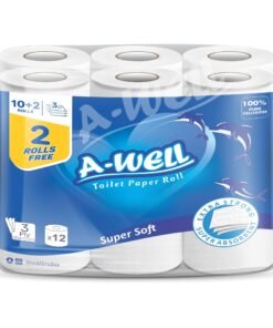 A-Well Premium 12 Roll Toilet Paper – 3 Ply Luxury Tissue