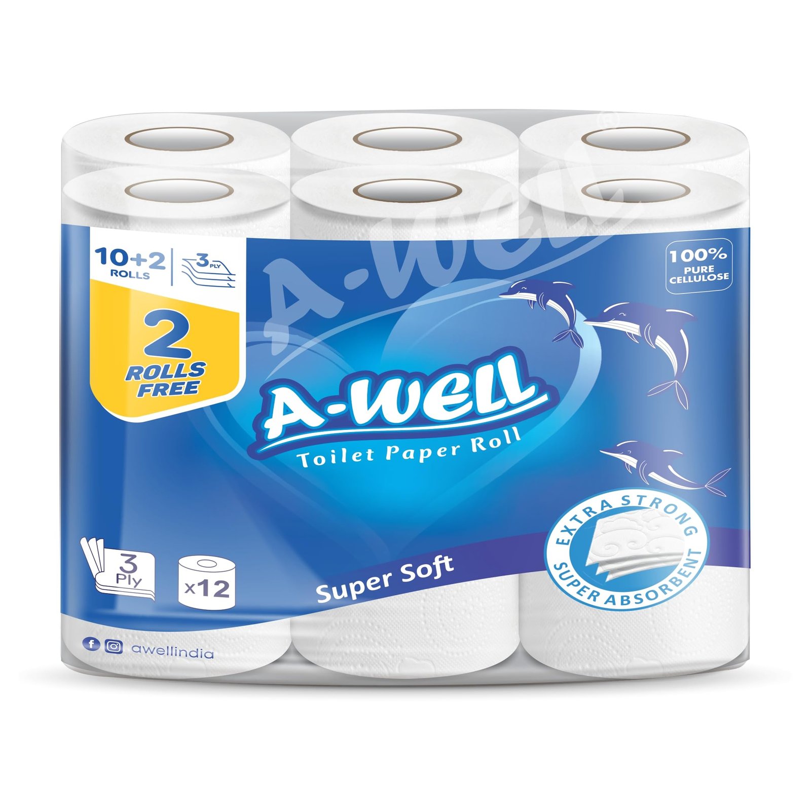 A-Well Premium 12 Roll Toilet Paper – 3 Ply Luxury Tissue