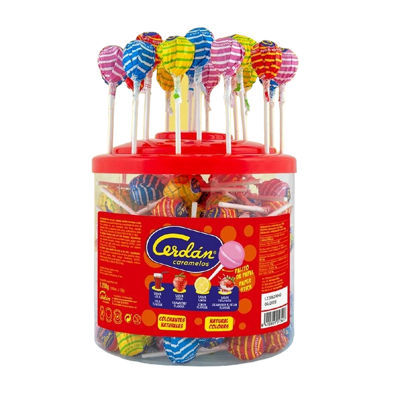 Cerdán Assorted Candies with Sticks – 100 Units