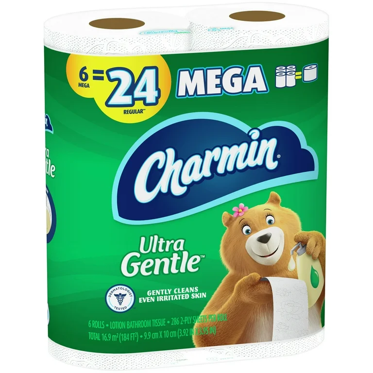 Charmin Ultra Gentle Toilet Paper – 6 Mega Rolls, 286 Sheets Per Roll