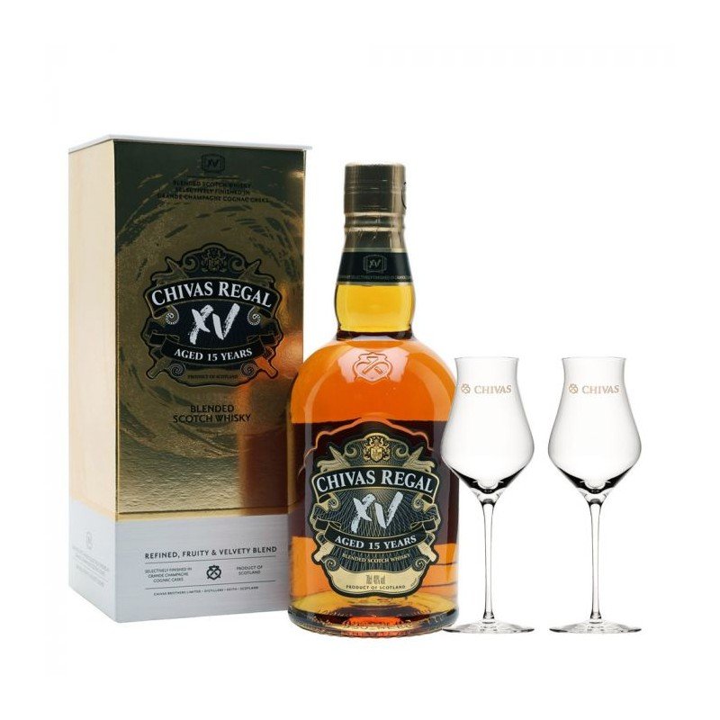 Chivas Regal XV Gold 15-Year-Old Whisky – 700ml with Case + 2 Free Glasses