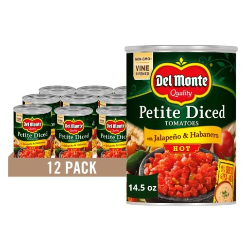 Del Monte Petite Canned Hot Diced Tomatoes with Jalapeno and Habanero, 14.5 Ounce (Pack of 12)