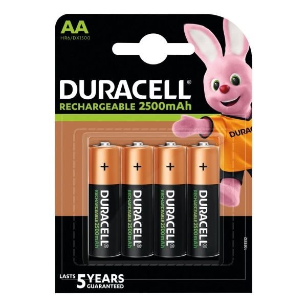 Duracell Rechargeable AA Batteries 2500mAh (Pack of 4) – Pre-Charged with Duralock Technology