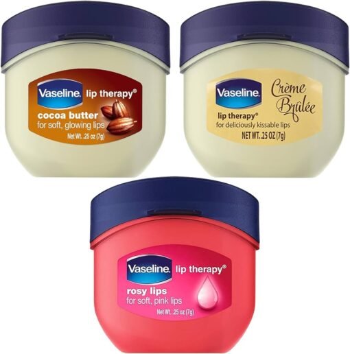 Vaseline Lip Therapy Bundle – Creme Brulee, Rosy Lips & Cocoa Butter, 0.25 Ounce (Pack of 3)