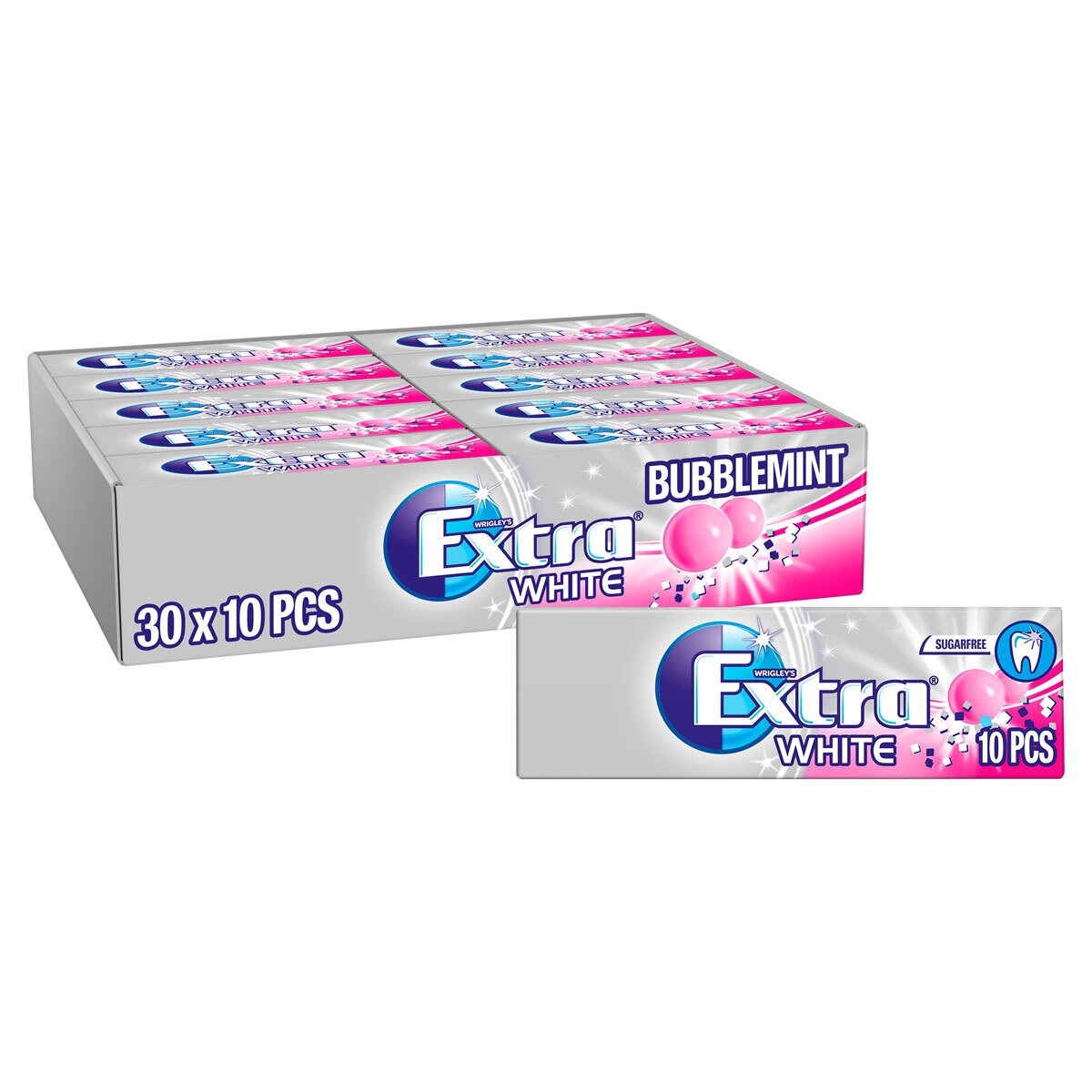 Wrigley’s Extra White Bubblemint Chewing Gum, 30 x 10 Packs